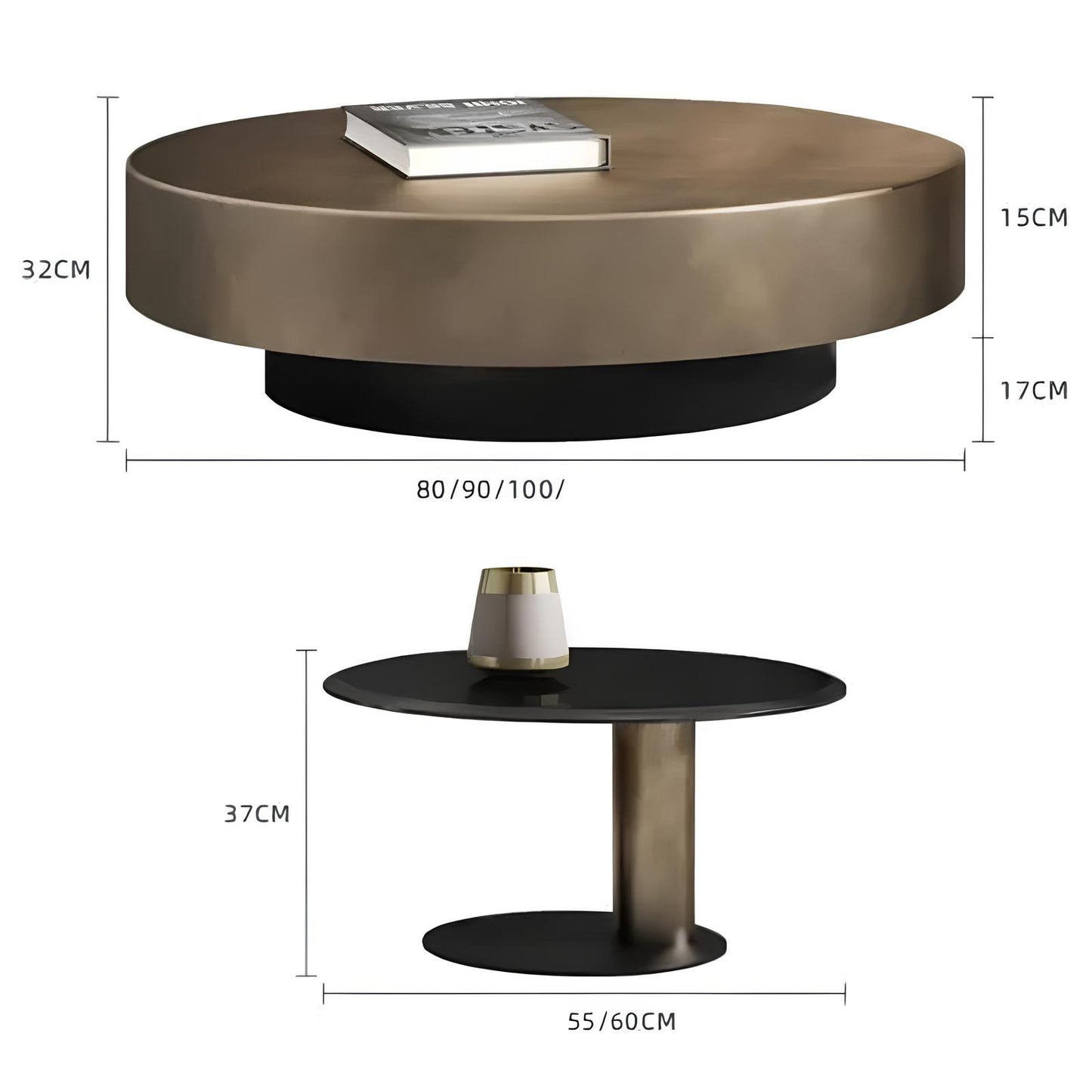 Premium Stainless Steel Round Coffee Tables - Luxurious Tempered Glass Side Table set