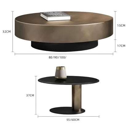 Premium Stainless Steel Round Coffee Tables - Luxurious Tempered Glass Side Table set