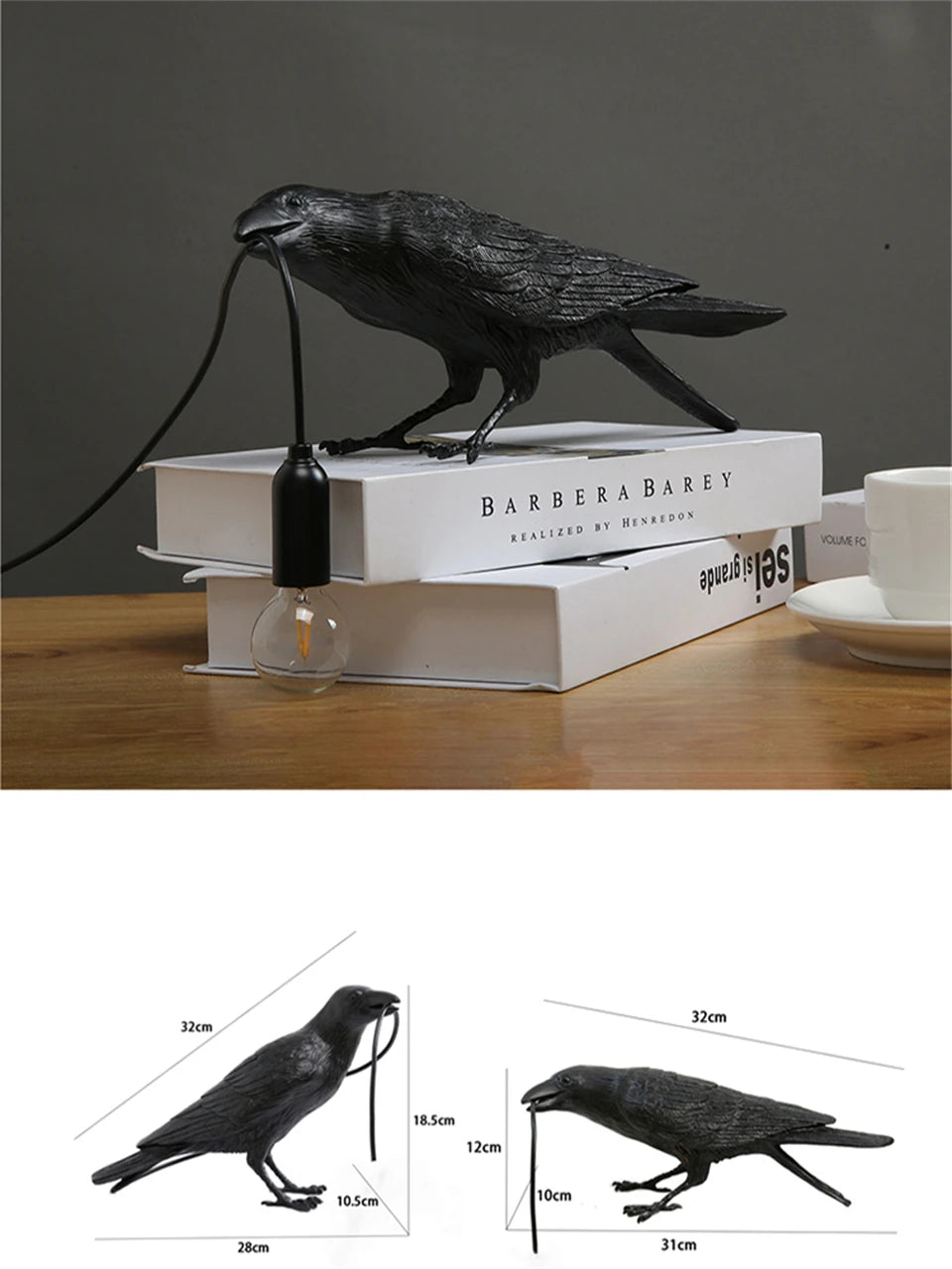 Gothic Raven Lamp – Vintage Resin Bird Lamp for Home Decor, Mysterious Crow Table Light