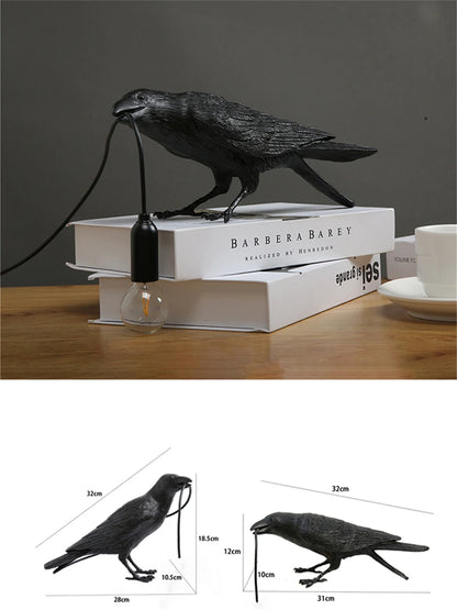 Gothic Raven Lamp – Vintage Resin Bird Lamp for Home Decor, Mysterious Crow Table Light