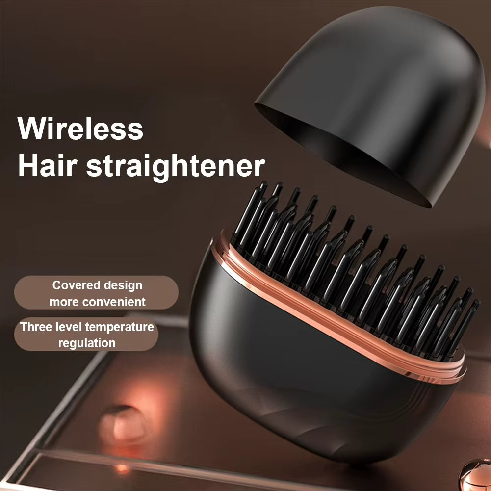 Mini Rechargeable Hair Straightener Brush – Cordless USB Portable Anti-Scald Styling Comb