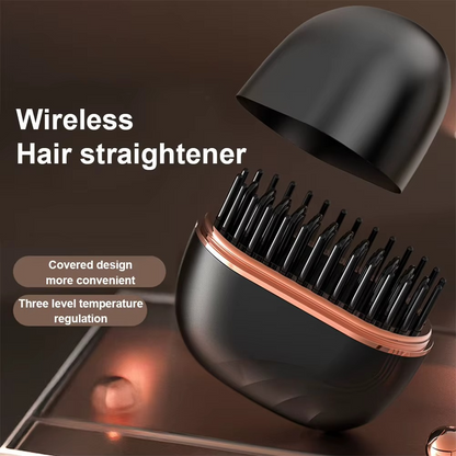 Mini Rechargeable Hair Straightener Brush – Cordless USB Portable Anti-Scald Styling Comb