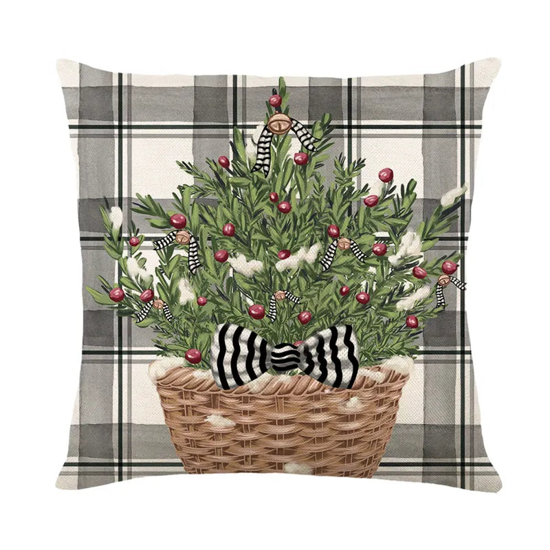 Linen Christmas Snowman Cushion Cover 45x45cm - Homevalley.co.uk