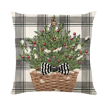 Linen Christmas Snowman Cushion Cover 45x45cm - Homevalley.co.uk