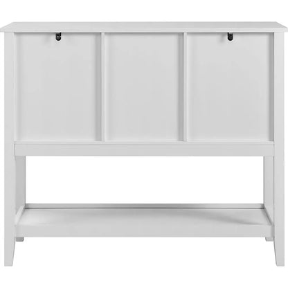 White Wood Sideboard With Drawers and Shelf