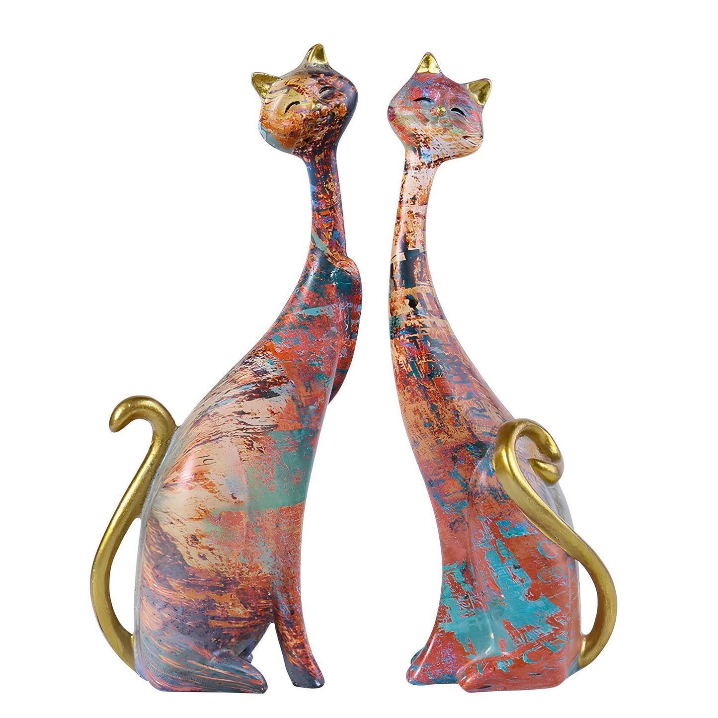 Set mit 2 Katzenfiguren-Ornamenten aus Kunstharz