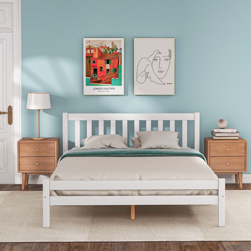 White Grey Solid Wood Double Bed Frame