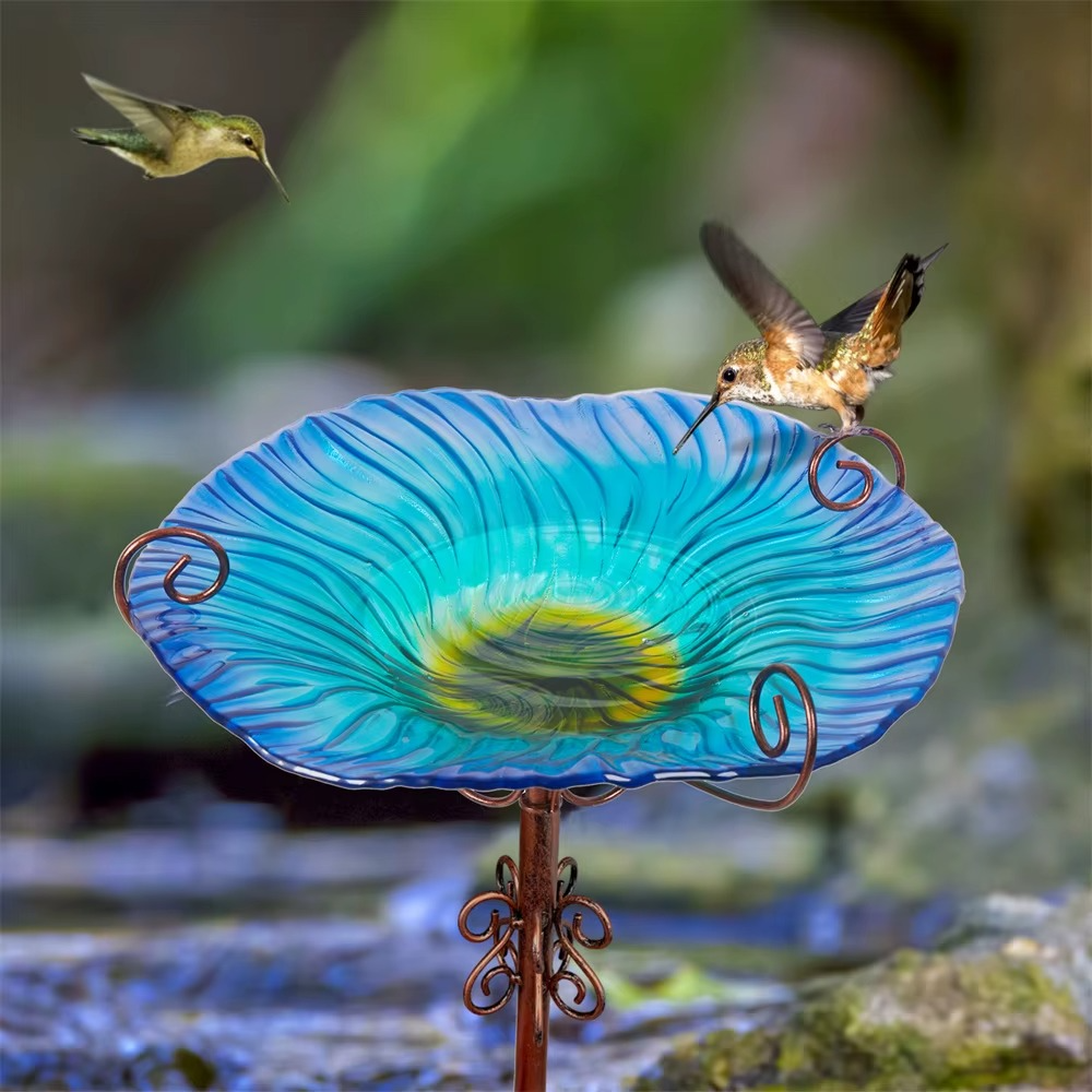 Flower Glass Bird Bath, Feeding Station, Height 63 cm