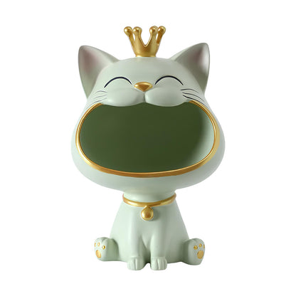 Fortune Crown Big Mouth Cat Entrance Key Storage Tray Decorative Ornament (pastel colours)