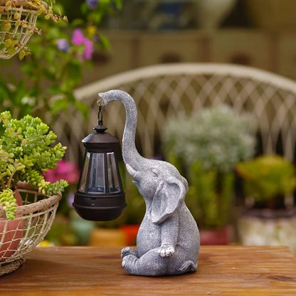 Elephant with Solar Lantern Garden Sculpture Ornament