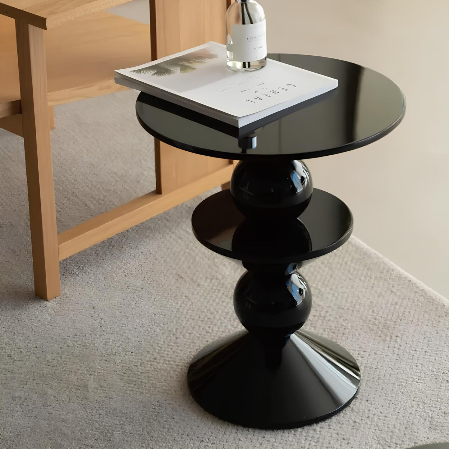 Small Round Black Side End Table