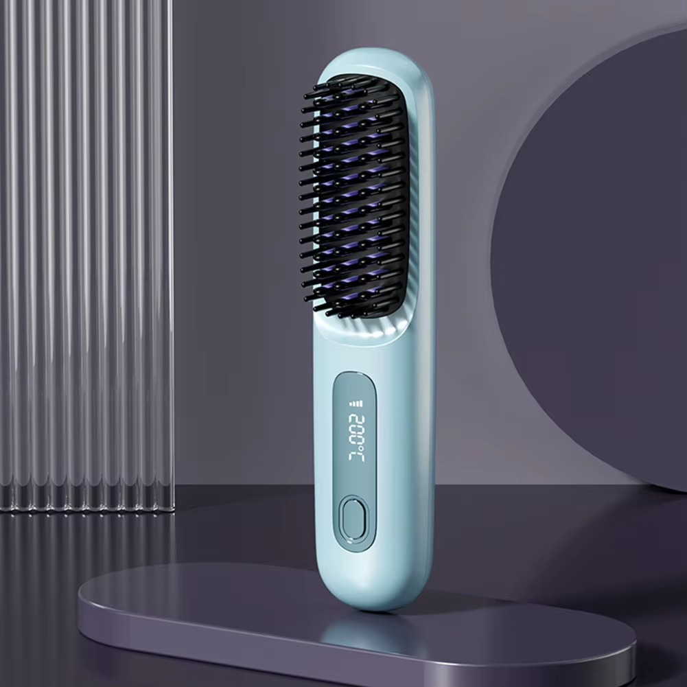 LCD Straight Hair Comb – Portable Cordless USB Hair Straightener & Anti-Scald Heated Styling Brush