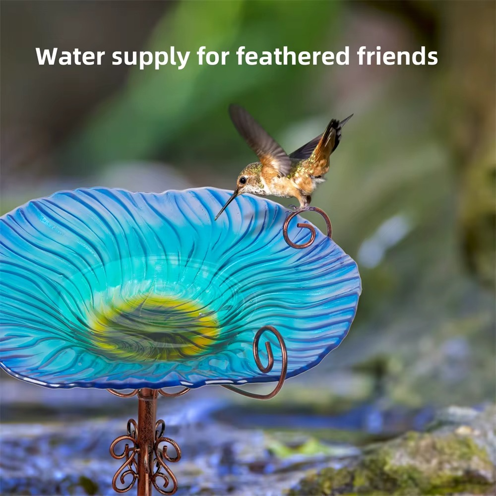 Flower Glass Bird Bath, Feeding Station, Height 63 cm