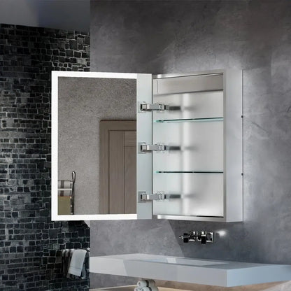 LUVODI Bathroom Mirror Cabinet with LED Light, Time Digital Display, Dimmable, Anti-fog, Touch Sensor and Paper Extraction Port