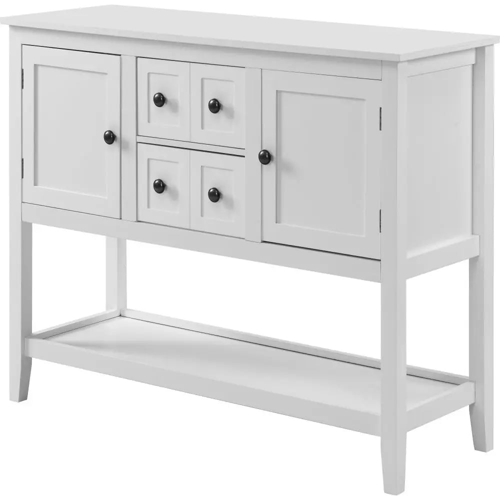 White Wood Sideboard With Drawers and Shelf