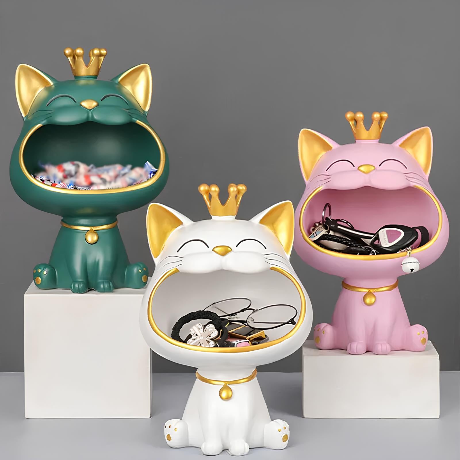 Fortune Crown Big Mouth Cat Entrance Key Storage Tray Decorative Ornament - Homevalley.co.uk