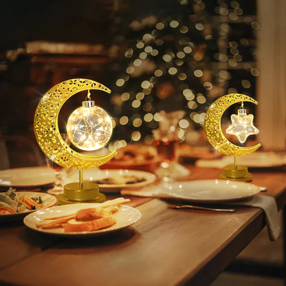 LED Moon Lamp – Golden Crescent Decorative Table Lamp with Hanging Star | Warm White Fairy Light Night Lamp