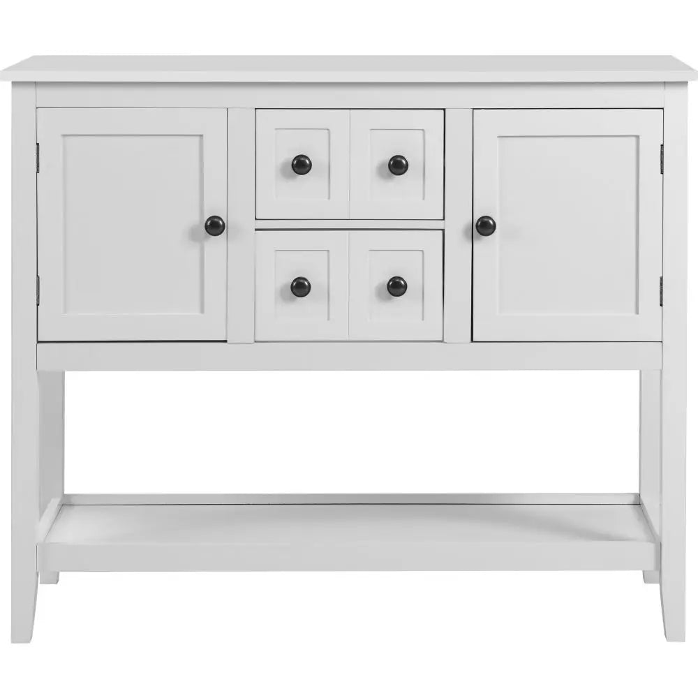 White Wood Sideboard With Drawers and Shelf