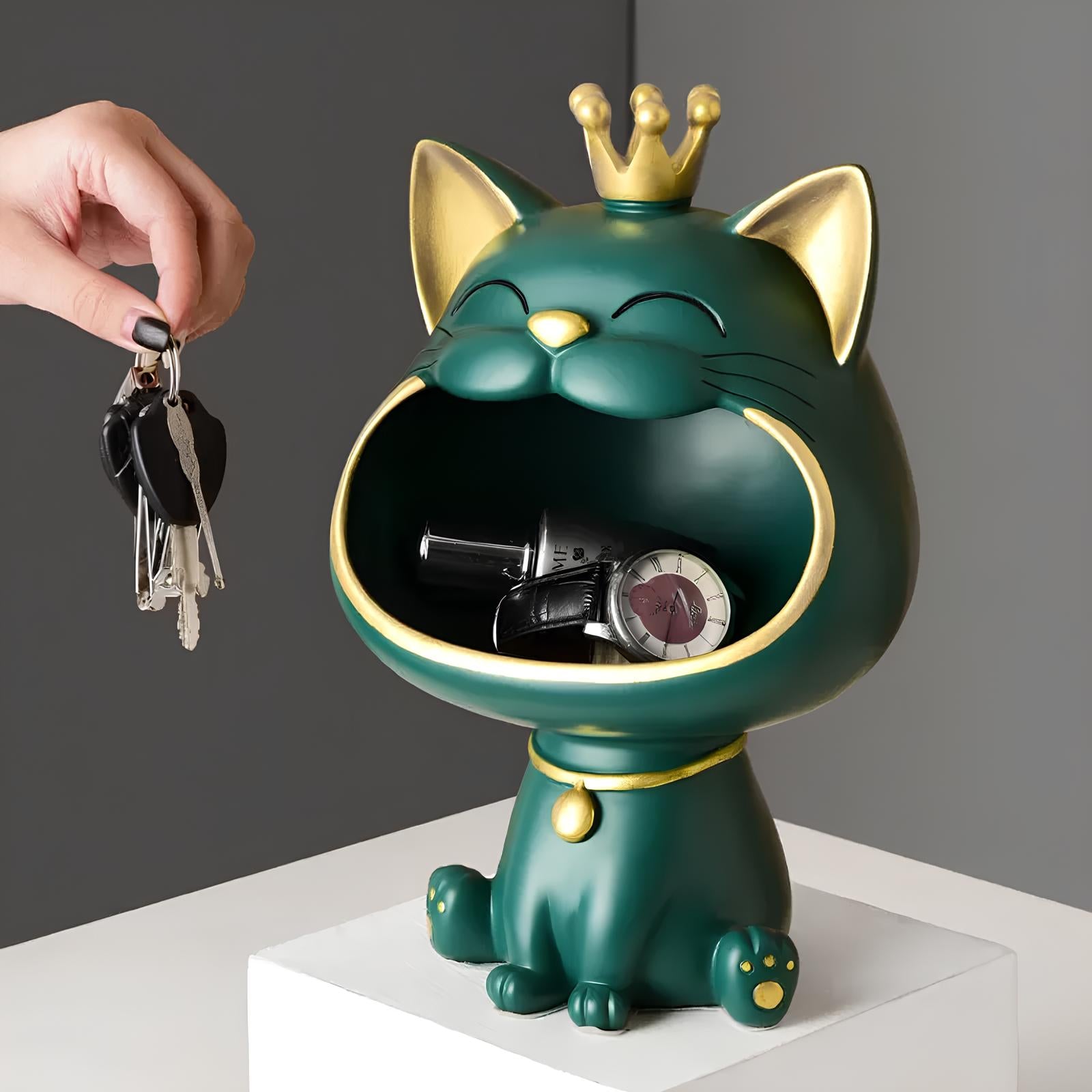 Fortune Crown Big Mouth Cat Entrance Key Storage Tray Decorative Ornament - Homevalley.co.uk