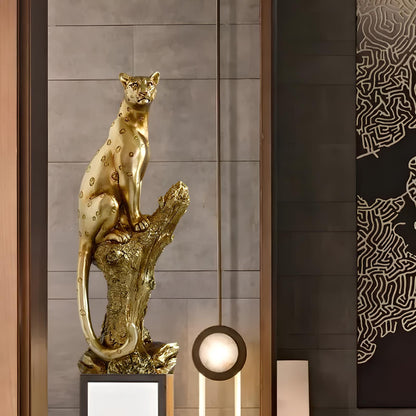 Golden Leopard Resin Statue Figurine