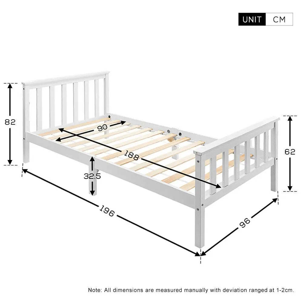 Solid Pine Wood White Single Bed Frame