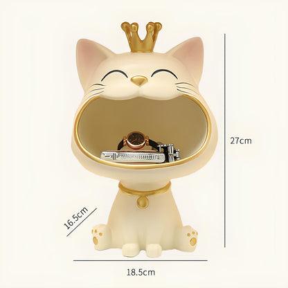 Fortune Crown Big Mouth Cat Entrance Key Storage Tray Decorative Ornament (pastel colours)