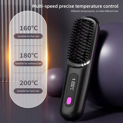 LCD Straight Hair Comb – Portable Cordless USB Hair Straightener & Anti-Scald Heated Styling Brush