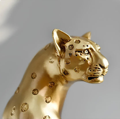 Golden Leopard Resin Statue Figurine