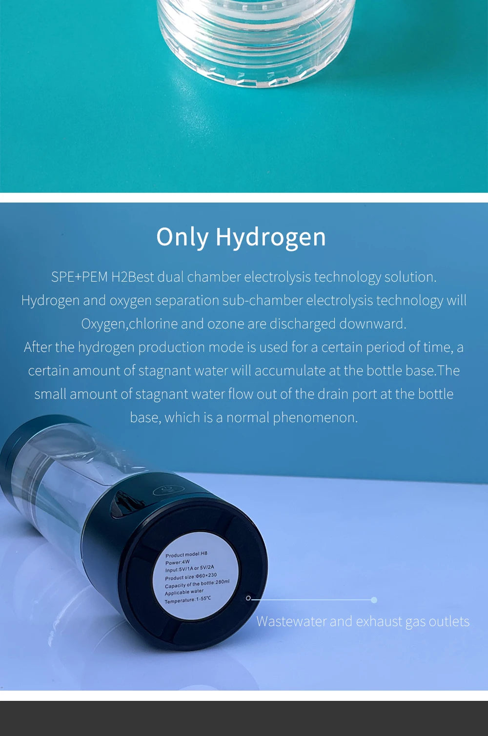 8th Generation Nano Hydrogen Water Bottle – Portable Hydrogen Water Generator with H2 Inhaler (DuPont SPE/PEM, OLED Display)