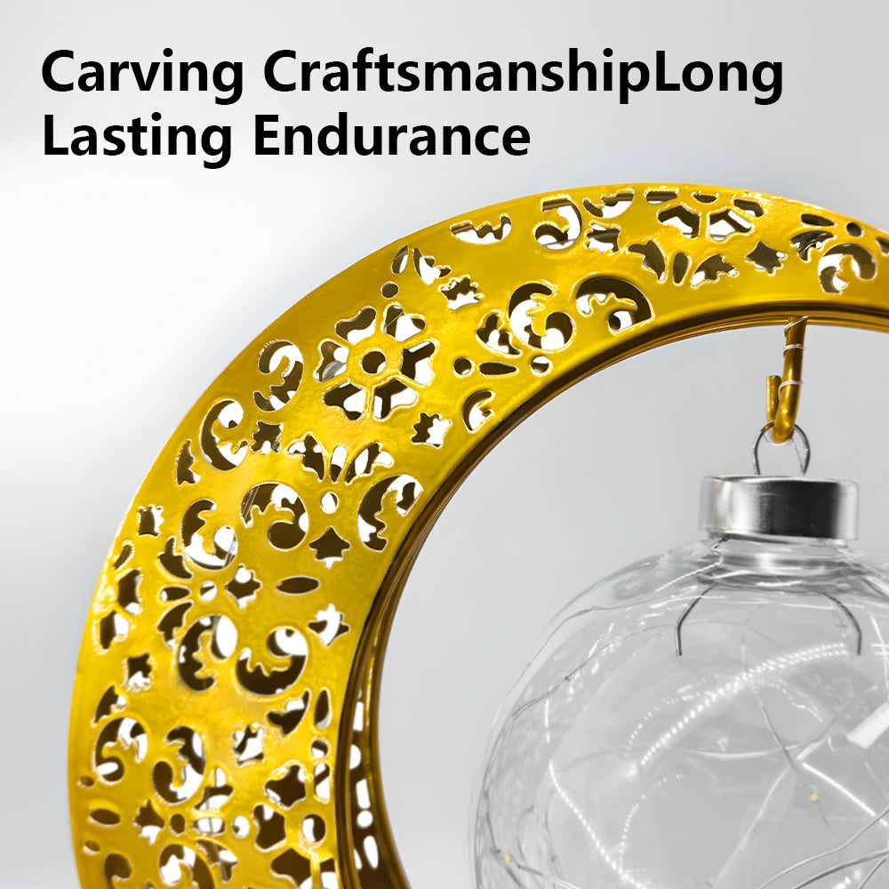 LED Moon Lamp – Golden Crescent Decorative Table Lamp with Hanging Star | Warm White Fairy Light Night Lamp