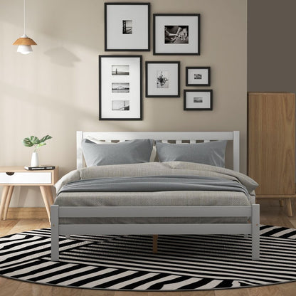 White Grey Solid Wood Double Bed Frame