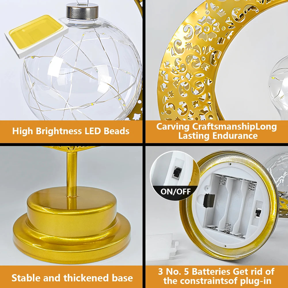 LED Moon Lamp – Golden Crescent Decorative Table Lamp with Hanging Star | Warm White Fairy Light Night Lamp