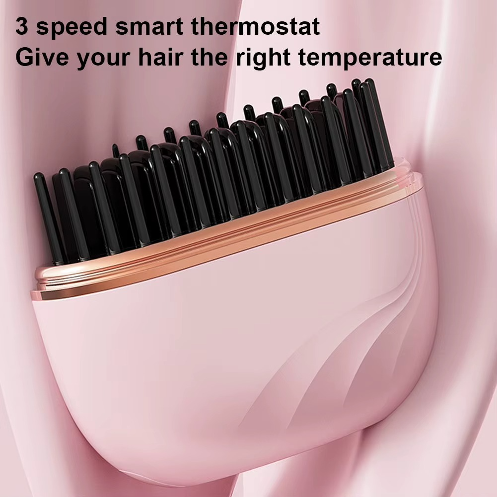 Mini Rechargeable Hair Straightener Brush – Cordless USB Portable Anti-Scald Styling Comb