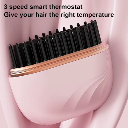 Mini Rechargeable Hair Straightener Brush – Cordless USB Portable Anti-Scald Styling Comb