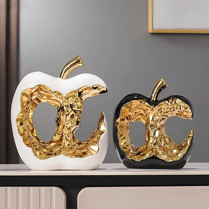 Gold-plated Hollow Apple Ceramic Sculpture Ornament