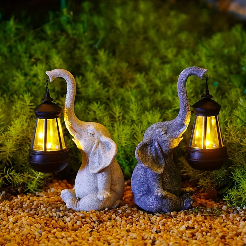 Elephant with Solar Lantern Garden Sculpture Ornament