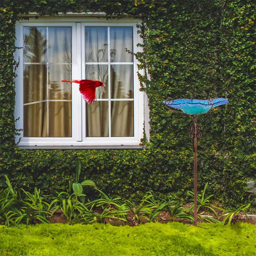 Flower Glass Bird Bath, Feeding Station, Height 63 cm