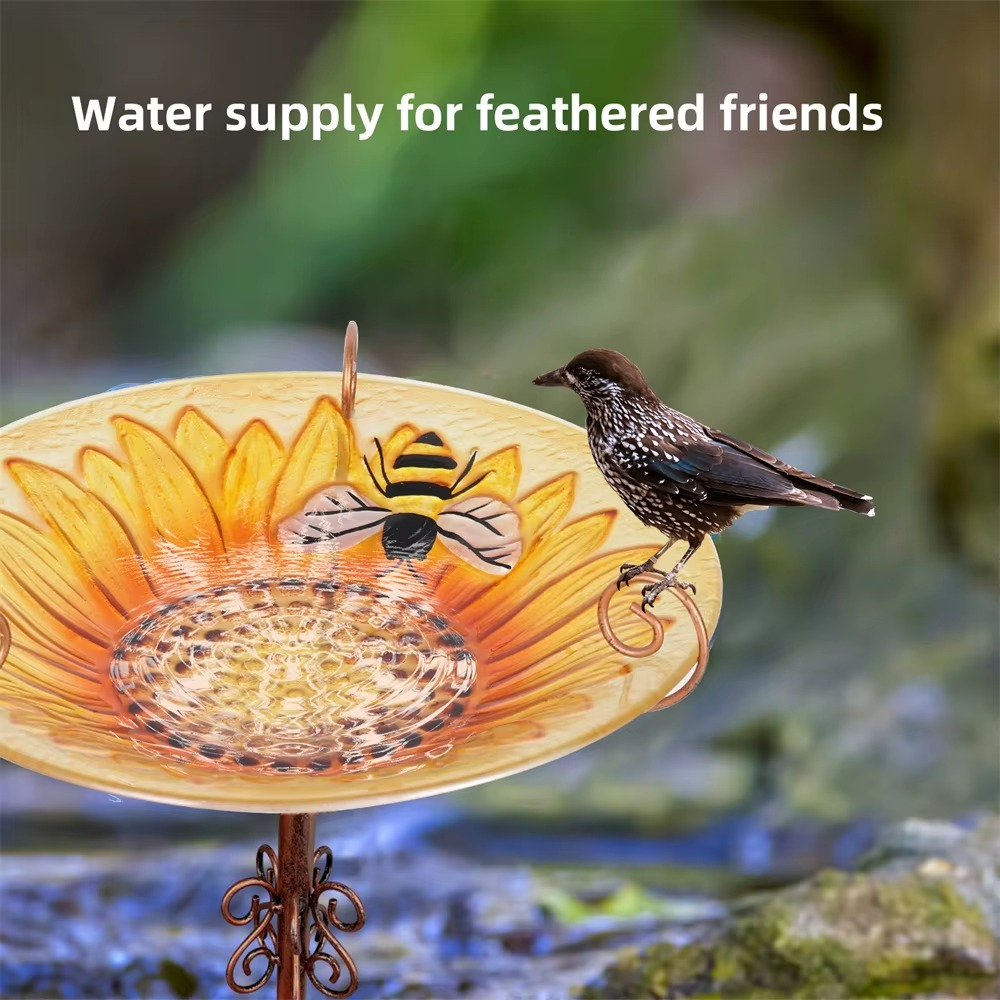 Flower Glass Bird Bath, Feeding Station, Height 63 cm