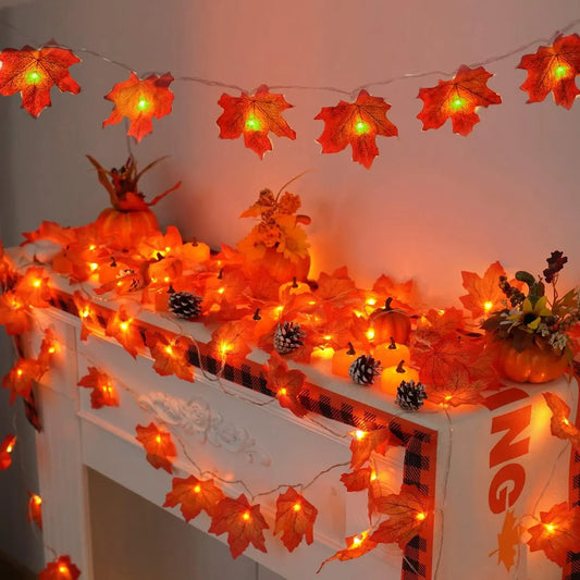 Maple Leaf String Lights – 10/20/30/40 LED | Battery Operated Waterproof Fall Garland for Halloween, Thanksgiving & Autumn Decor