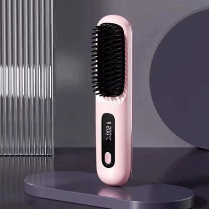 LCD Straight Hair Comb – Portable Cordless USB Hair Straightener & Anti-Scald Heated Styling Brush