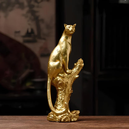 Golden Leopard Resin Statue Figurine