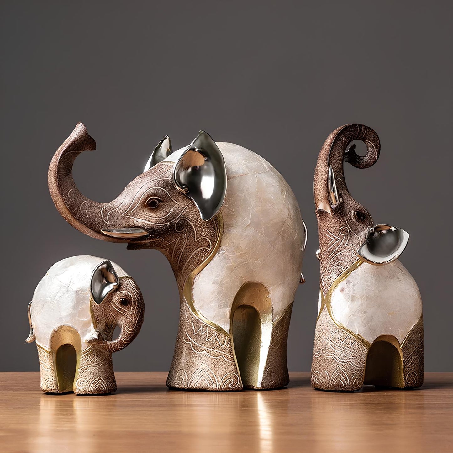 Set of 2 Elephant Figurine Statues Ornaments