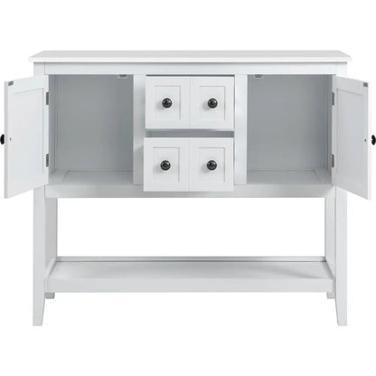 White Wood Sideboard With Drawers and Shelf