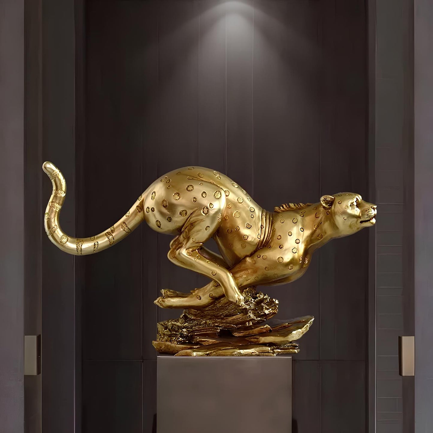 Golden Leopard Resin Statue Figurine