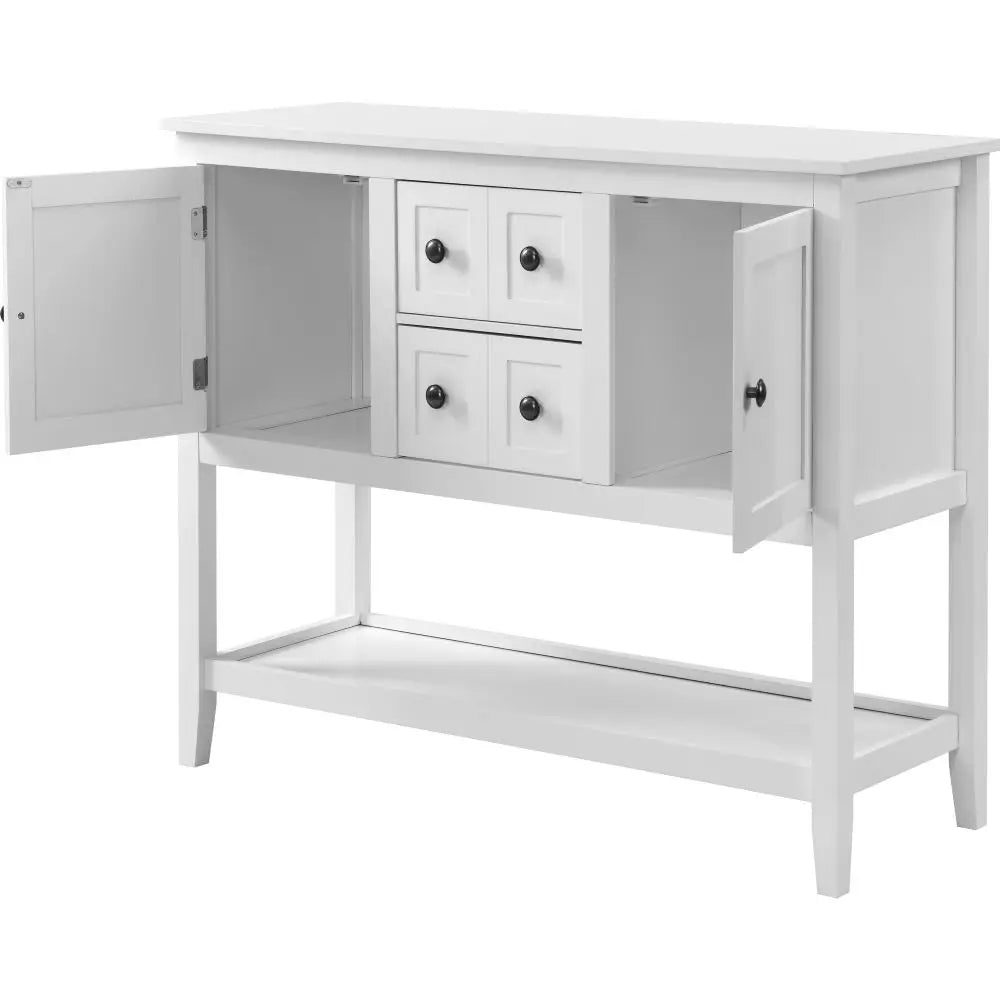 White Wood Sideboard With Drawers and Shelf