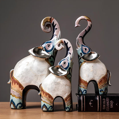 Set of 2 Elephant Figurine Statues Ornaments