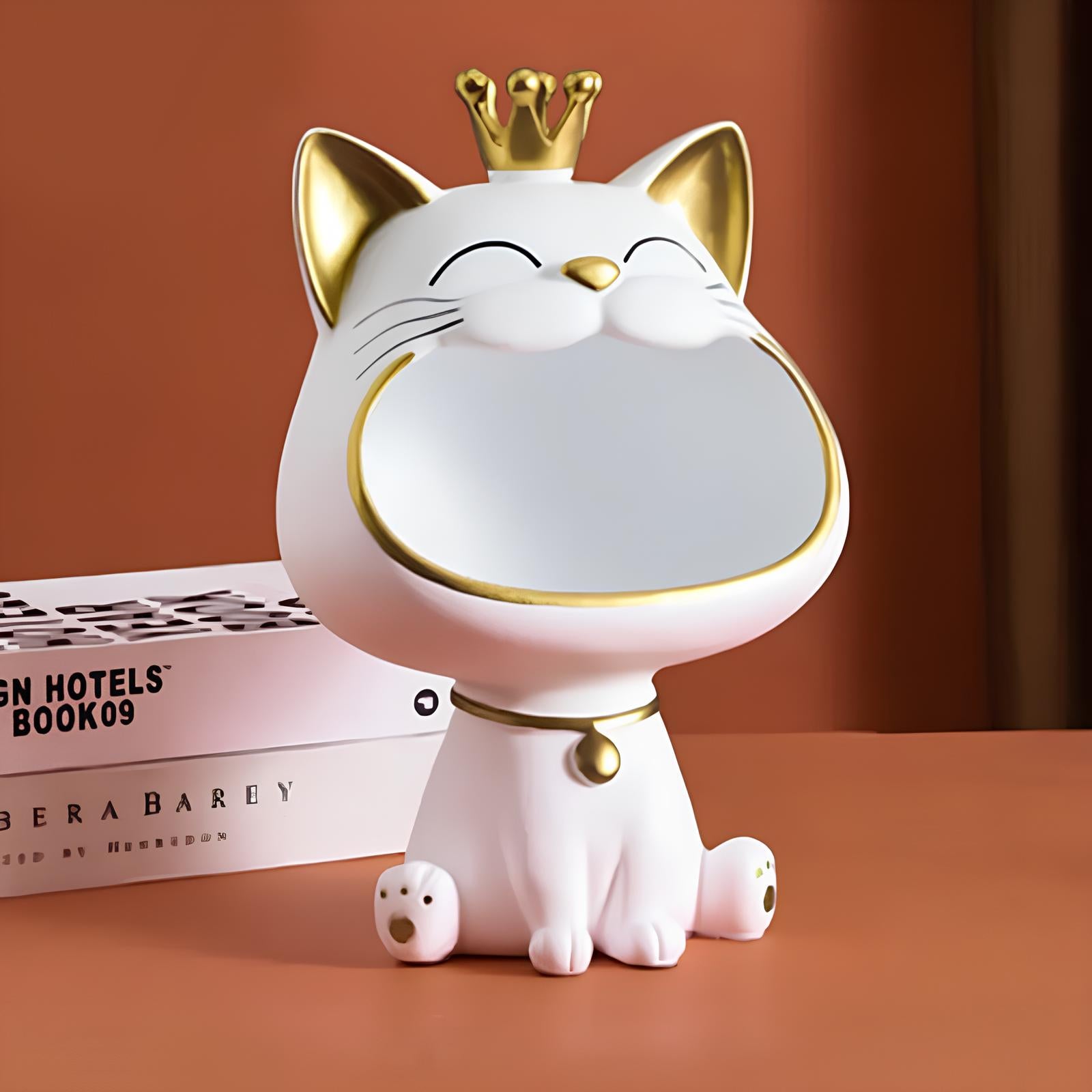 Fortune Crown Big Mouth Cat Entrance Key Storage Tray Decorative Ornament - Homevalley.co.uk