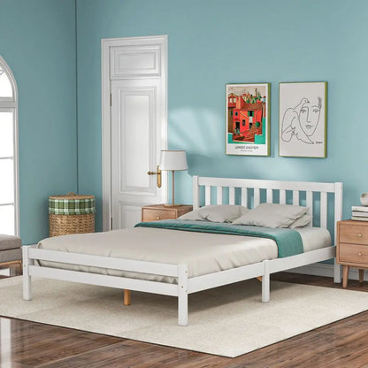 White Grey Solid Wood Double Bed Frame