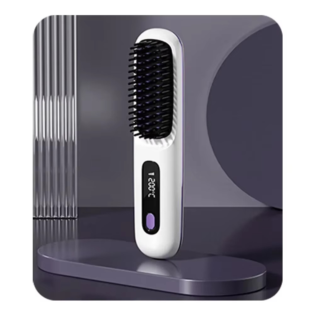 LCD Straight Hair Comb – Portable Cordless USB Hair Straightener & Anti-Scald Heated Styling Brush
