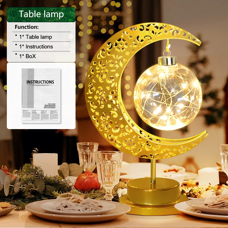 LED Moon Lamp – Golden Crescent Decorative Table Lamp with Hanging Star | Warm White Fairy Light Night Lamp